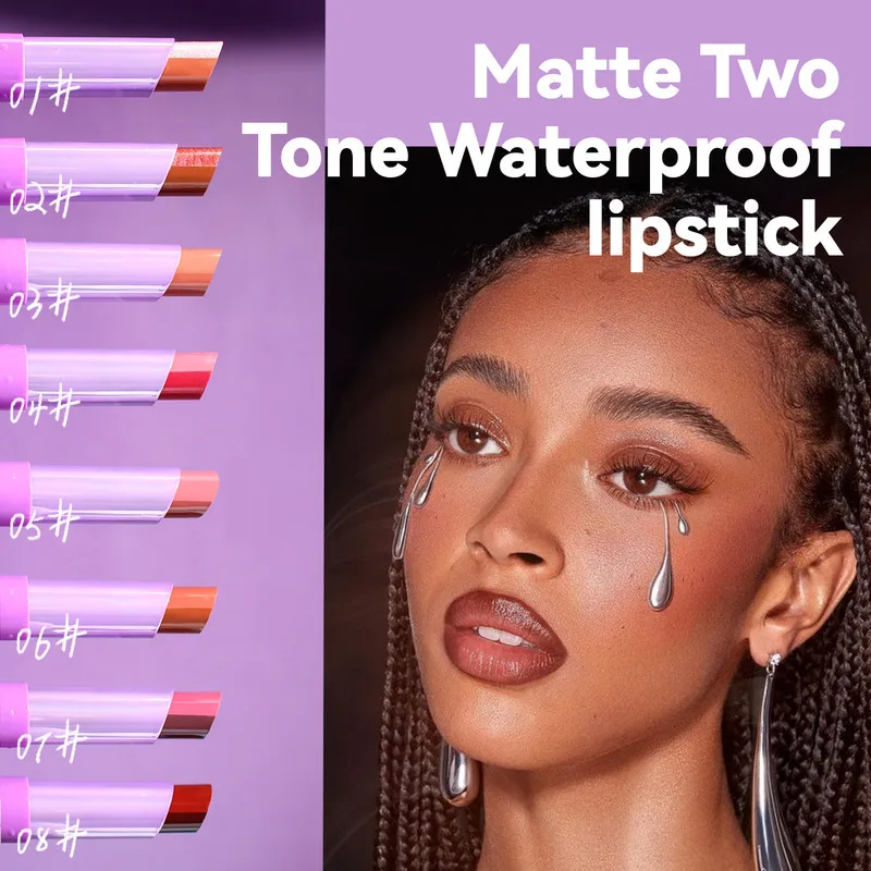 

MLSMILE Two-Tone Pearlescent Liner Natural Matte Lip Balm Long-Lasting Moisturizing Lipstick New