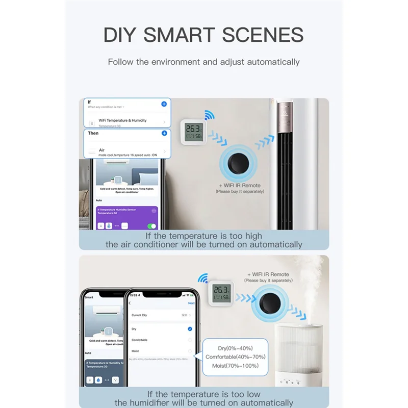 Sensor Kelembaban Suhu Tuya Zigbee dengan Layar LCD Monitor Aplikasi Pintar Waktu Nyata dari Jarak Jauh untuk Alexa/Google Home