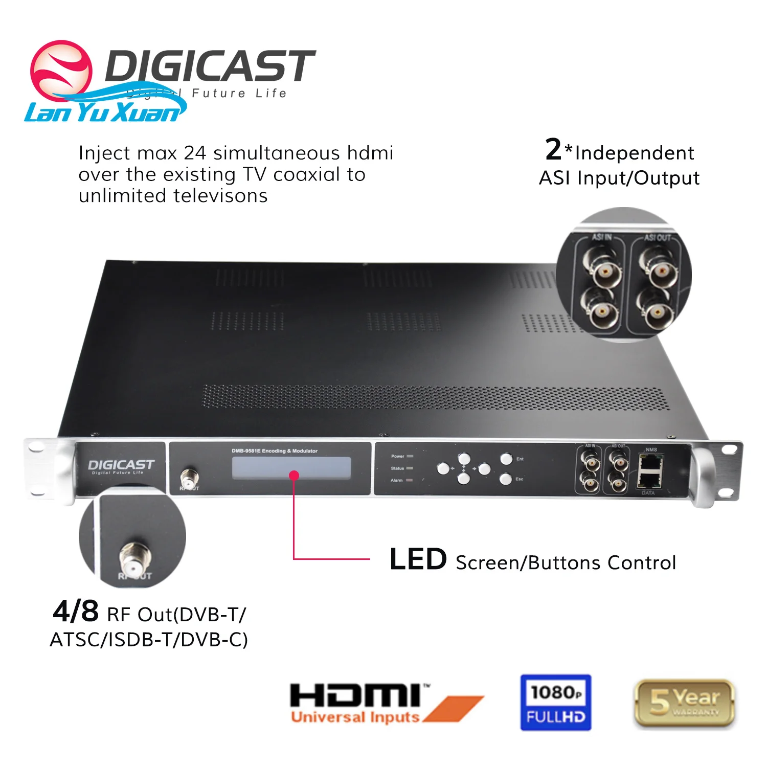 DIGICAST CABLE TV Encoder Modulator  HD MPEG-4 AVC HD MI RF DVBT Modulator for Convert HD MI to DVB-T RF