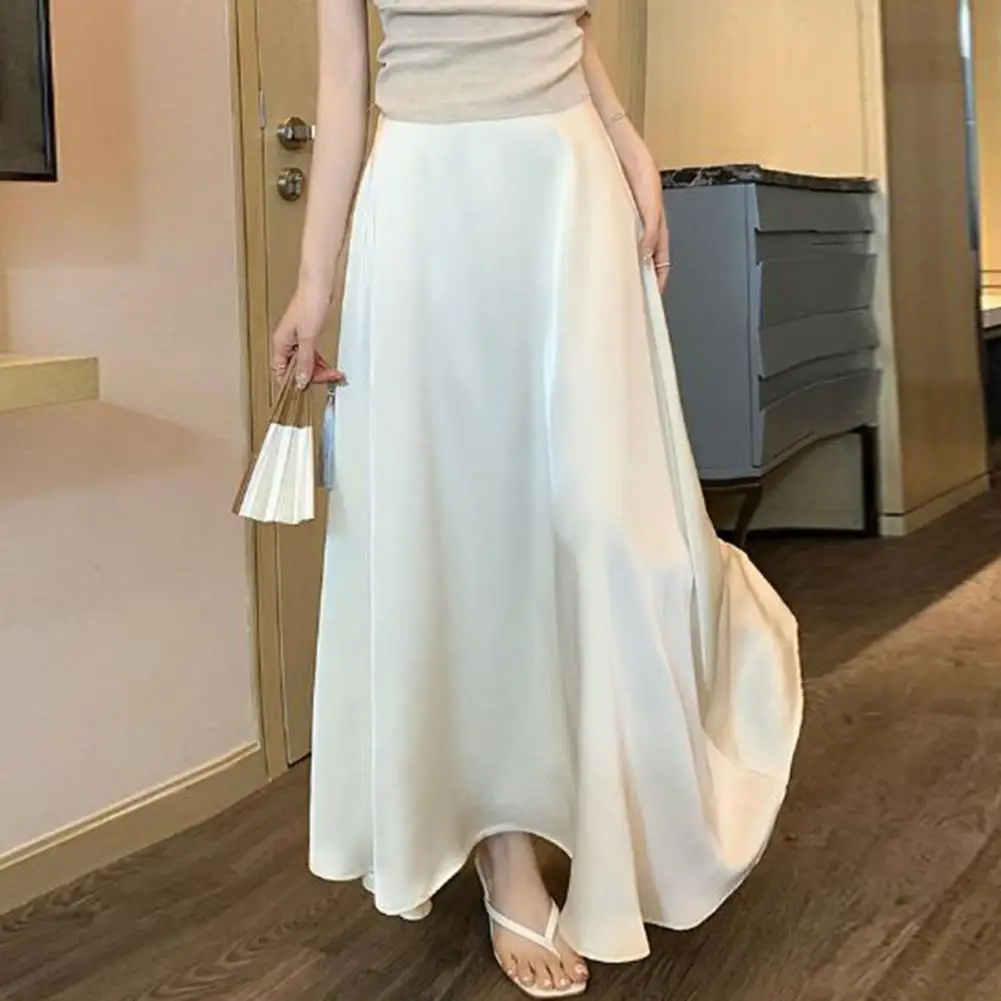 2025 nueva falda de cintura alta con textura satinada de seda a la moda de estilo europeo y americano para mujer falda elegante de longitud media estilo callejero