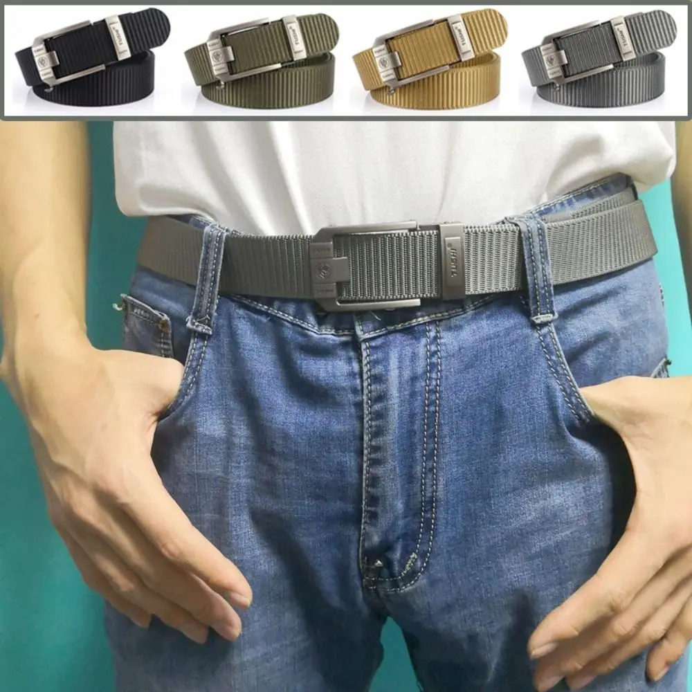 

Luxury Retro Letter Men Nylon Alloy Belt Non-porous Versatile Pin Buckle Belt Wear-resistant Thicken Casual Belts Male