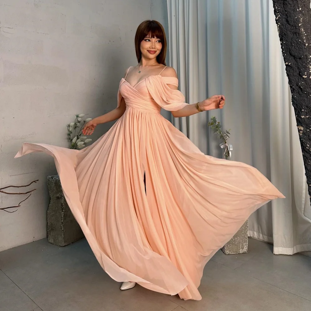 

Chinese Style Chiffon Pleat A-line Spaghetti Strap Midi Dresses Prom Dresses Classic Exquisite Modern Style Pastrol Unisex