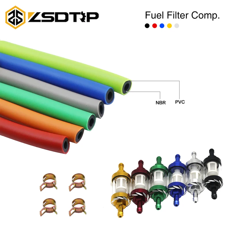 ZSDTRP 6mmMotorcycle Accessories Hose Petrol Fuel Filter Gasoline Filters + Petrol Fuel Line Hose + Clips Moto Scooter Dirt Bike