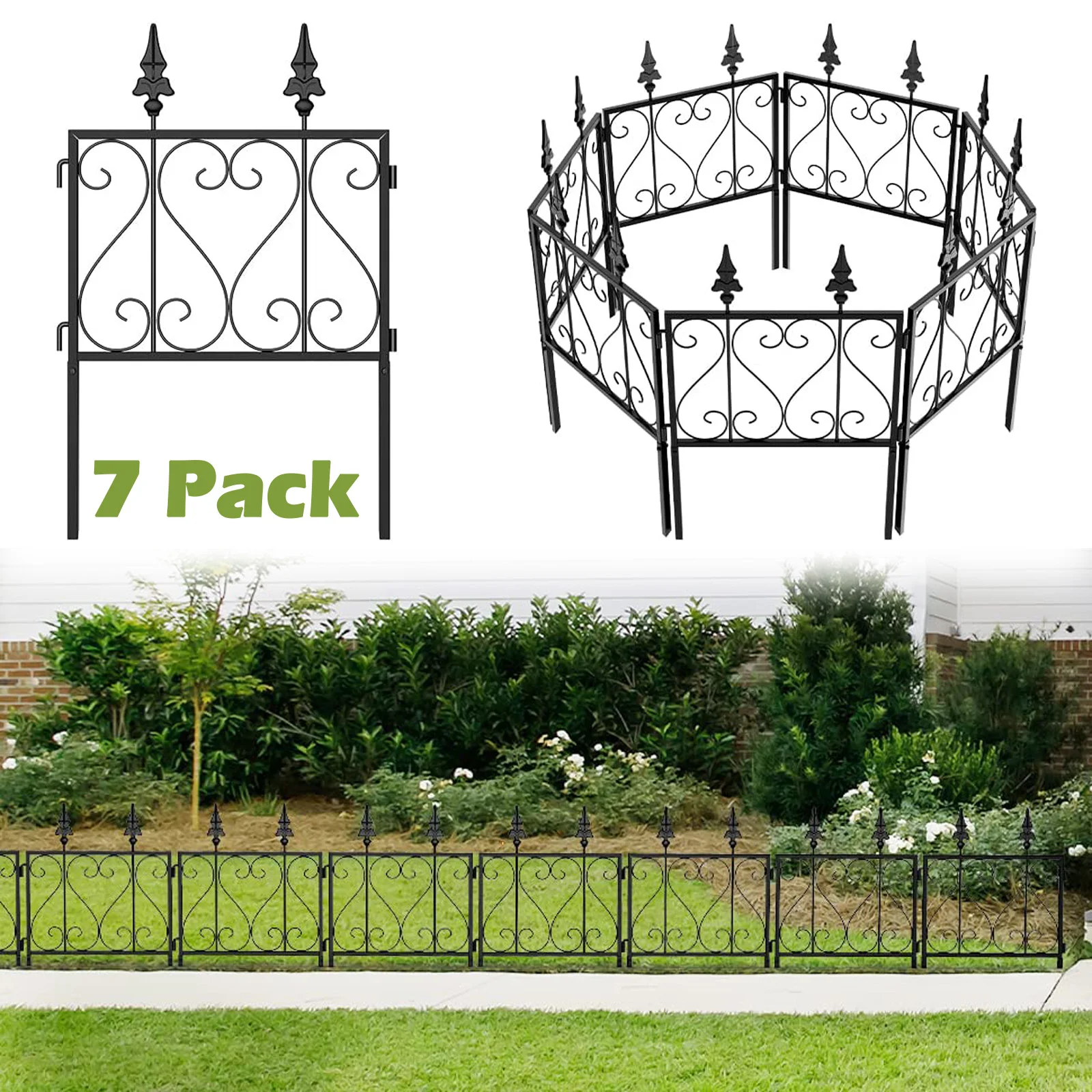 

7 Panels Garden Animal Barrier Fence Rustproof Decorative Fence Border for Yard