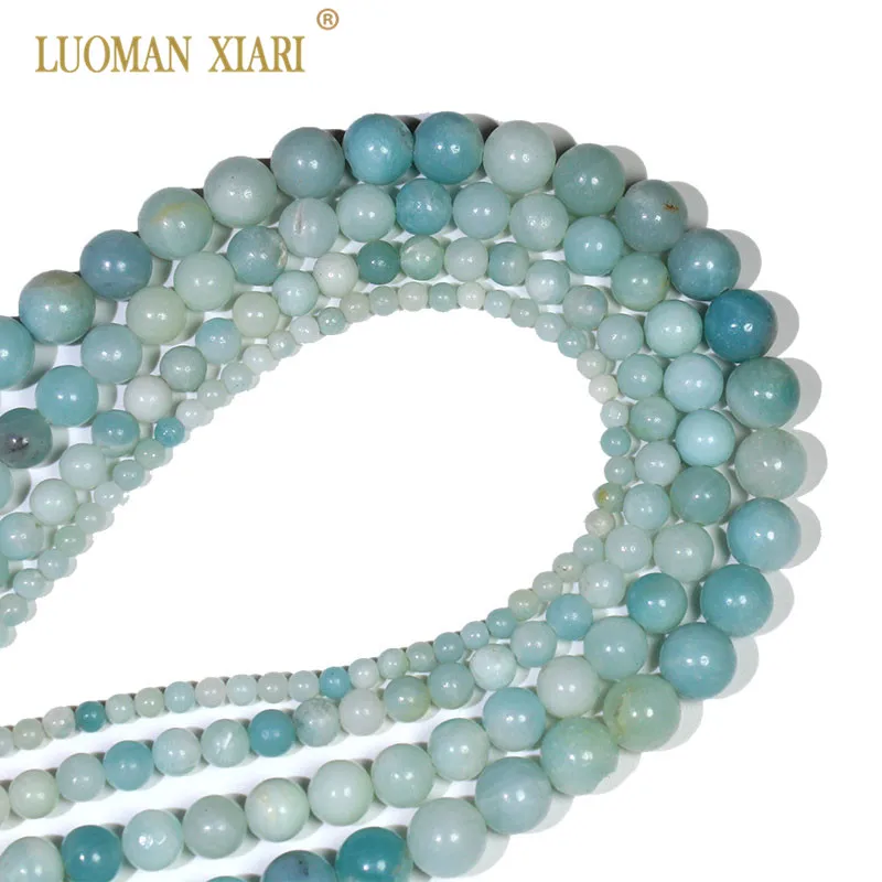 Groothandel Ronde Blauwe Amazoniet Natuursteen Ronde Losse Kralen Voor Sieraden Maken DIY Armband 4/6/8/10/12mm Strand 15.5\'\'