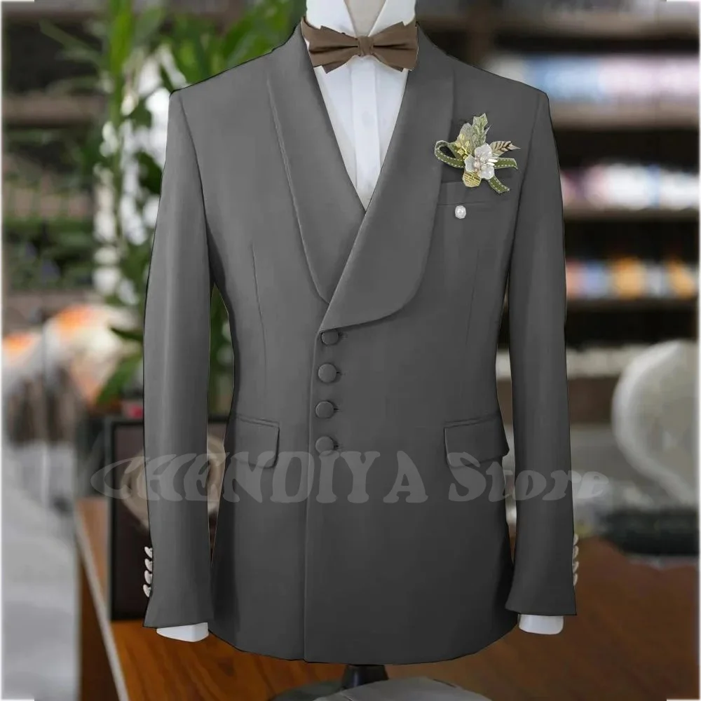 

England Style Gray Suit Jacket Fashion Shawl Lapel Formal Business Single Breasted Costume Homme Grand Party Prom Male Blazer