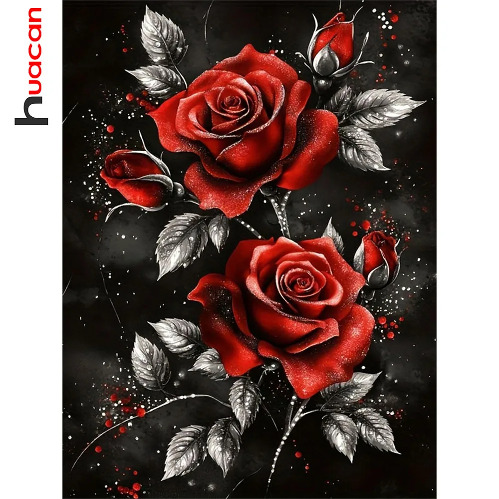Huacan Vollquadratisches und rundes Diamant-Mosaik-Set mit Rosen-Motiv, Bild aus Strasssteinen