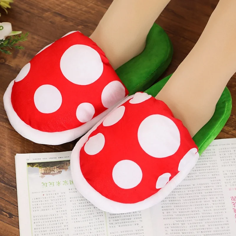 Super Mario Series Anime Peripherals Piranha Plant Cosplay Slippers Home Warm Cartoon Plush Soft Cotton Slippers One Size