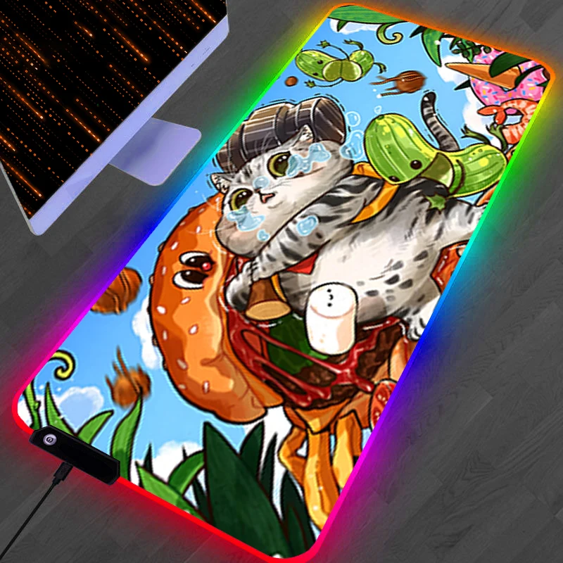 

RGB LED Mouse Pad Laptop Rubber Extended Pad Desk Mouse Mat Computer Gamer Mousepad PC Accessories Fairy Tale Cat Keyboard Pad