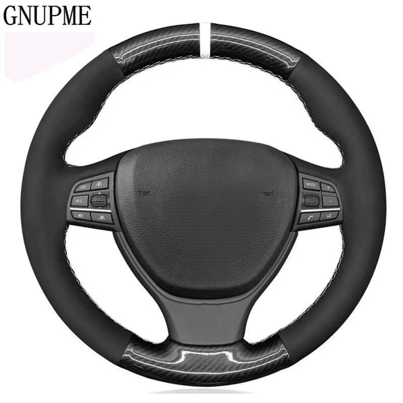 Black Suede Black Carbon Fiber Car Steering Wheel Cover For BMW 5 Series 520i 528i F10 F11 F07 2009-2017 M5 F10 2011-2013