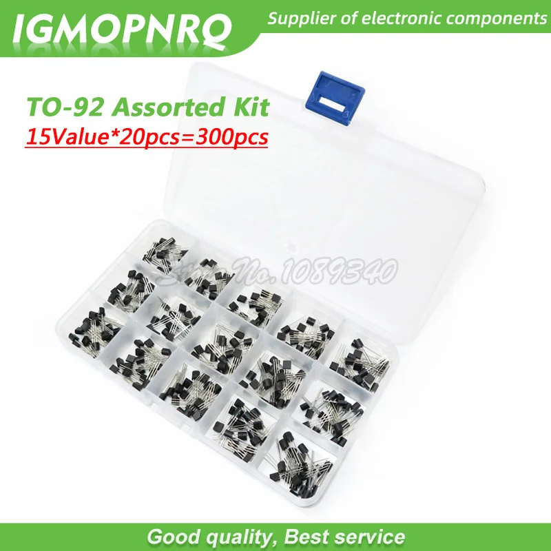 

15Value*20pcs TO-92 Assorted Kit 2N2222 S9012 S9013 S9014 S8050 S8550 2N3904 2N3906 2N5401 2N5551 A42 A92 A1015 C1815 13001