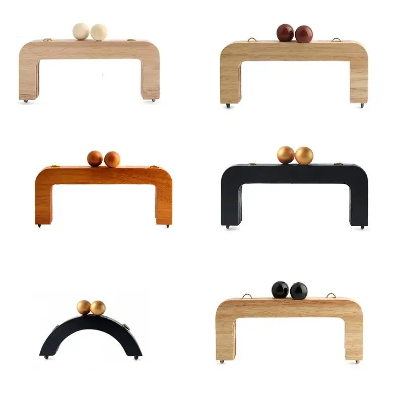 

Wooden Purse Handle and Beads for Mini DIY Bags with Kiss Clasp Frame Functional Design