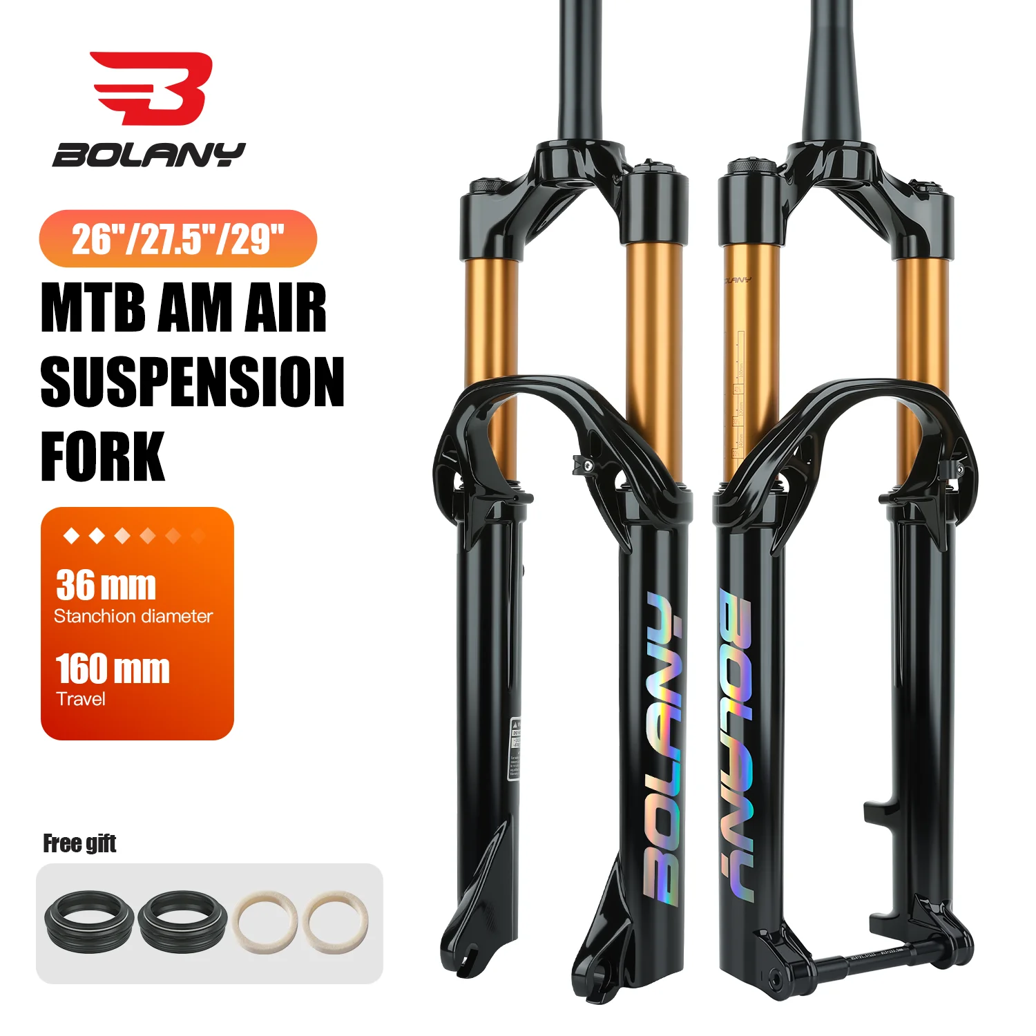 

Велосипедная амортизационная вилка BOLANY 36 мм для MTB, 26/27.5/29 дюймов, BOOST 15*110 мм, ход 160 мм