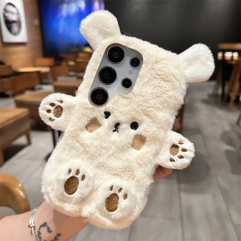 Casing Ponsel Bulu Beruang Coklat Lucu untuk Samsung Galaxy S25 Ultra S24 FE A06 A16 A26 A36 A56 A05S A15 A25 A35 A55 Sampul Musim Gugur Musim Dingin