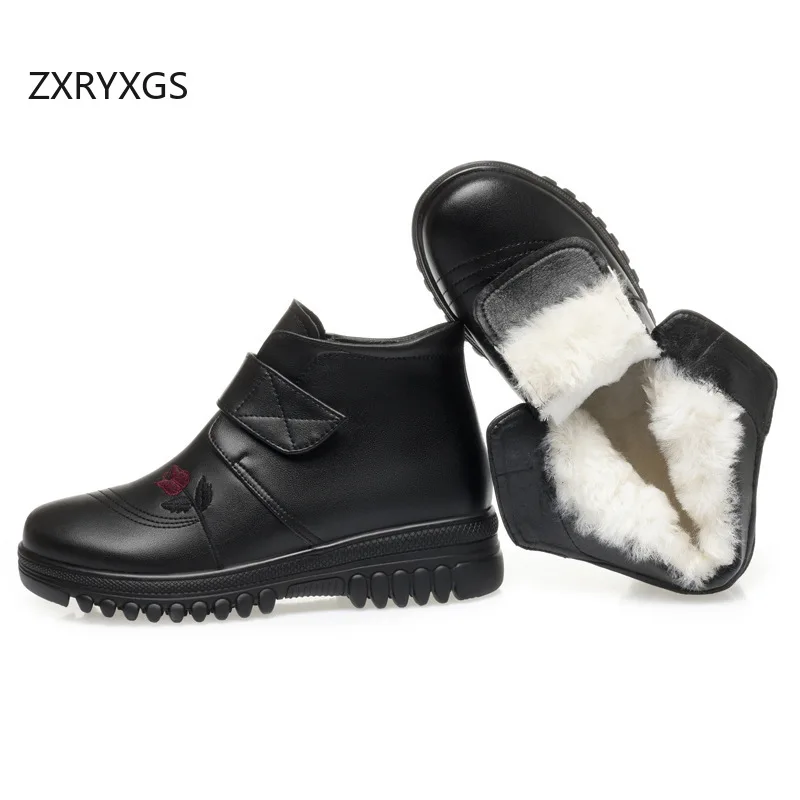 ZXRYXGS 2026 New Cowhide Embroidery Winter Fashion Boots Warm Inside Plush / Wool Boots Women Snow Boots Non-slip Plus Size 43