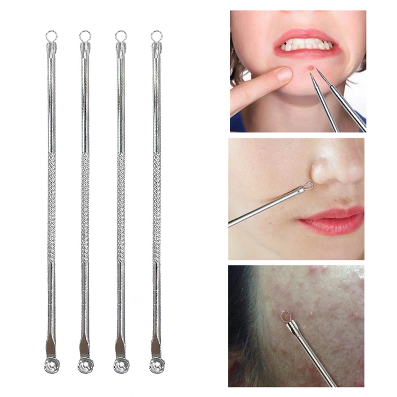 إبر للضغط على أدوات حب الشباب ملعقة لتنظيف الوجه كوميدون النازع منظف المسام نقطة سوداء بثرة أداة إزالة الرؤوس السوداء