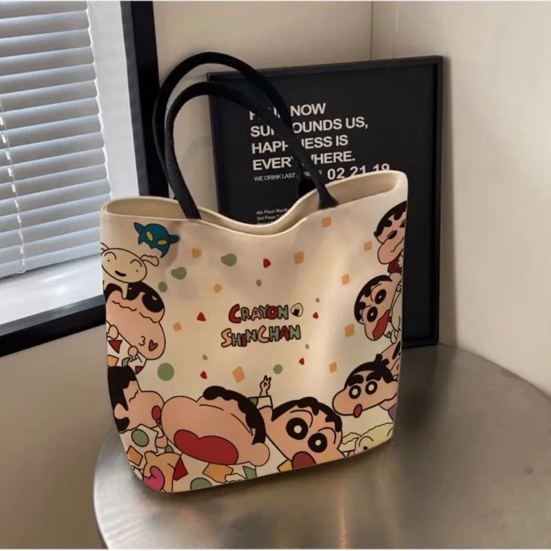 Kawaii Crayon Shin-Chan Damen-Leinentasche, Handtasche, große Kapazität, Pendeltasche, niedliche Cartoon-tragbare Aufbewahrungstasche, Schultertasche