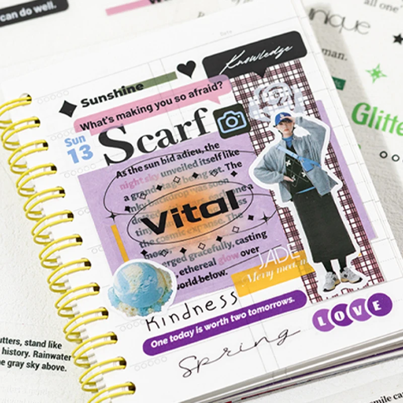 Mr Paper 20pcs/bag Word Cure PET English Sticker Book Handbook Material Decorative Stickers DIY Photo Frame Scrapbook Journal