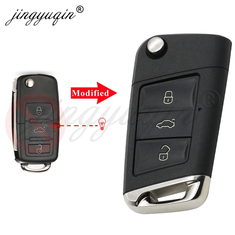 jingyuqin New For VW Golf 4 5 Passat b5 b6 Polo Touran Caddy Eos Jetta Tiguan Seat Skoda 3Buttons Modified Folding Car Key Shell