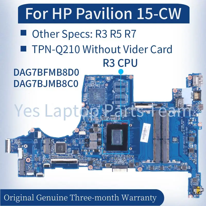 For HP Pavilion 15-CW Notebook Mainboard DAG7BJMB8C0 DAG7BFMB8D0 R3 R5 R7 Without GPU L46708-601 DDR4 Laptop Motherboard Test