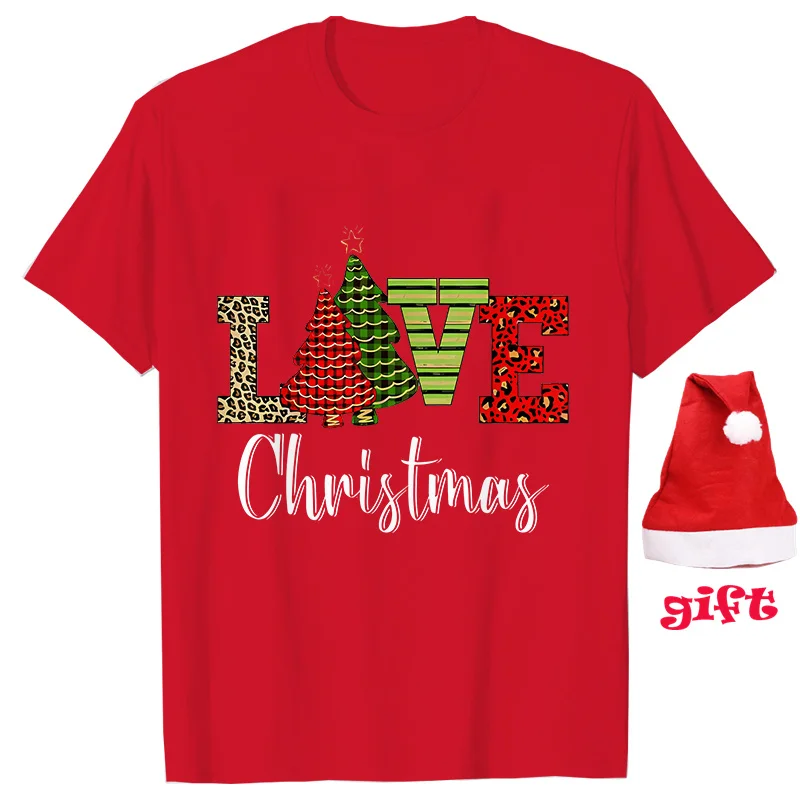 Love Christmas Women's Y2k Clothing Harajuku Vintage Women Tops with Christmas Hats Party Streetwear Short Sleeve T-Shirts