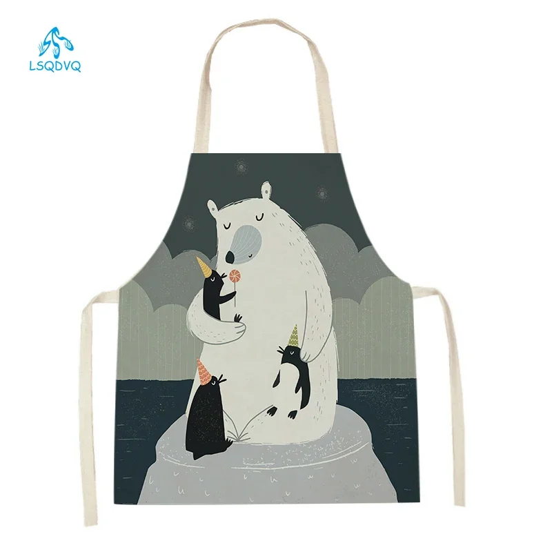 Women Men Animal Pattern Kitchen Aprons Household Cleaning Supplies Baking Accessories Fox Polar Bear Cattle Pattern Waist Bib