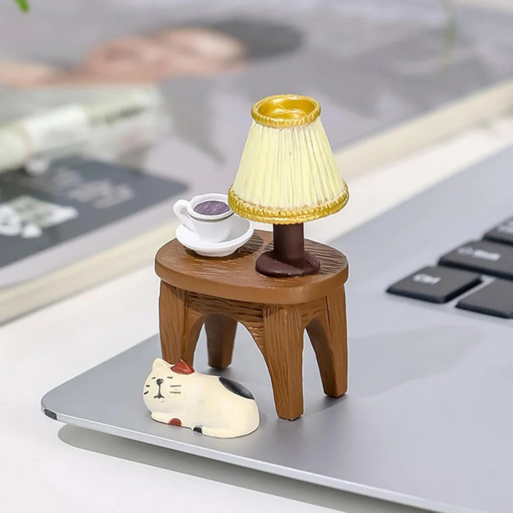 Cartoon Frog Cat Table Ornaments Home Decor (Sleeping Cat + Coffee Frog + Table + Yellow Sofa)