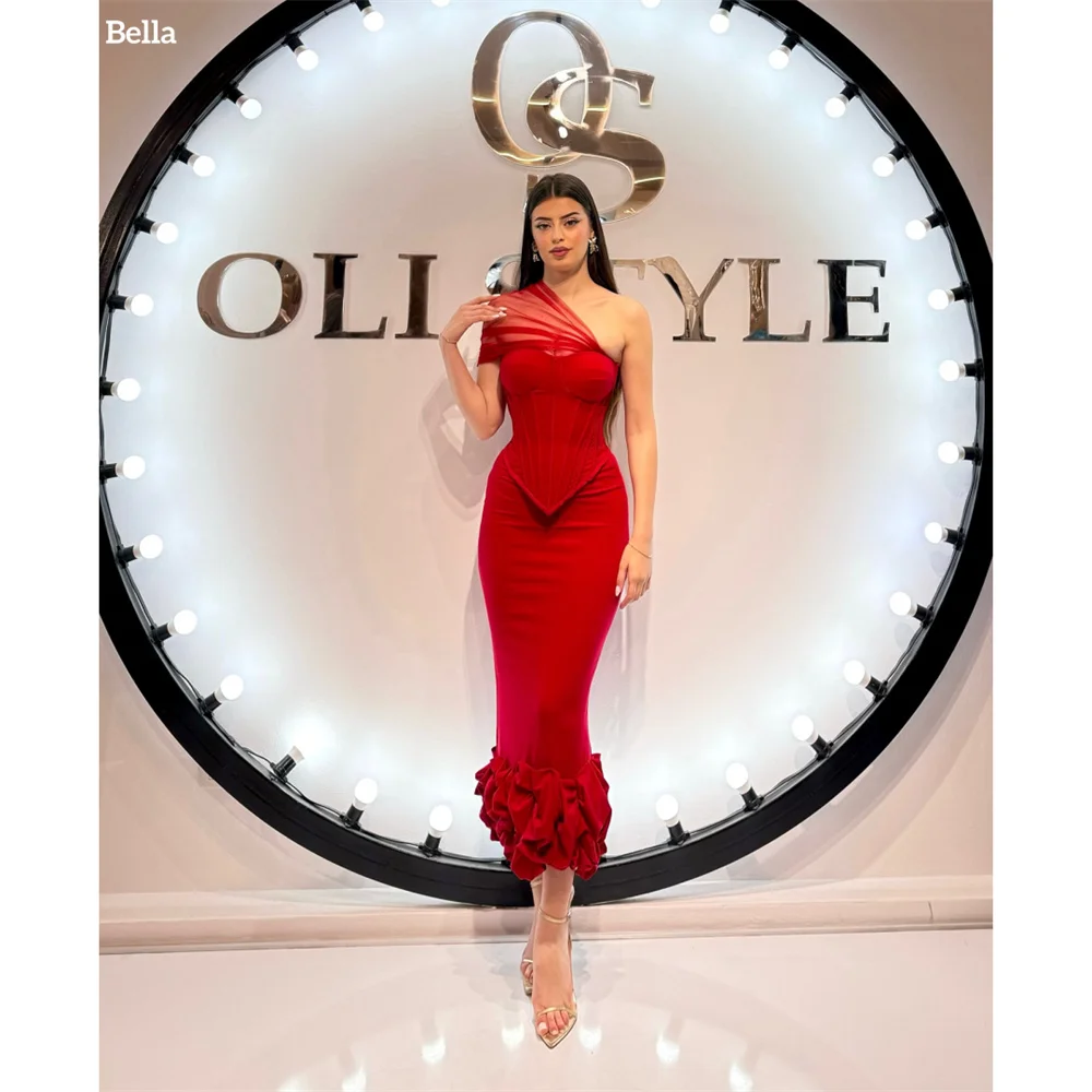 

Красное вечернее платье на одно плечо Bella по индивидуальному заказу, вечернее платье без рукавов с 3D цветами и 3D цветами, платье трапециевидной формы на молнии, платье SProm 2025