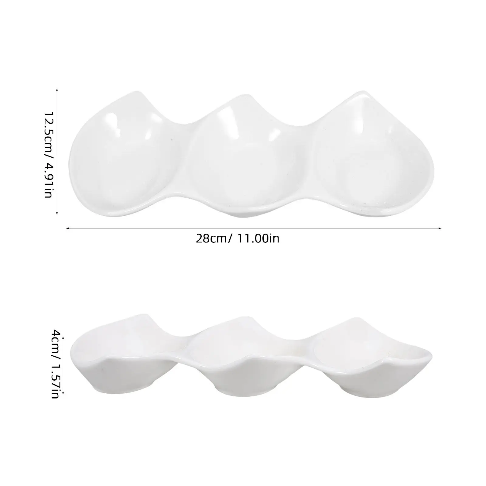 1Pcs Double Tip Tri Bowl Ceramic Sauce Dishes Multi Use Side Dish Plates Stable Base for Hotel Restaurant Dipping