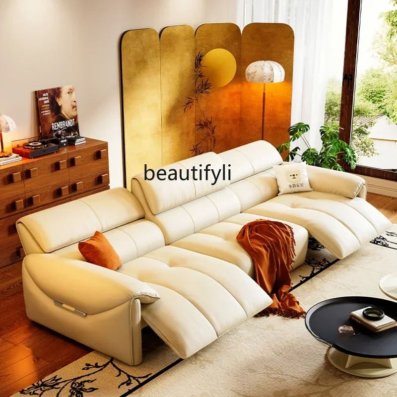 

lt First Class Electric Functional Leather Sofa Simple Retro Style Living Room Elephant Ear Sofa