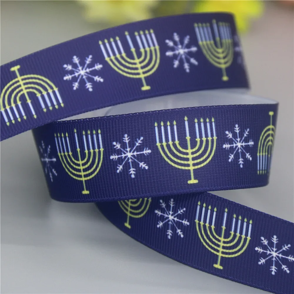 Duwes 50yards hanakha hanukkah gedruckt gros grain band zubehör material kopf bedeckung dekoration diy nähen handwerk d2358