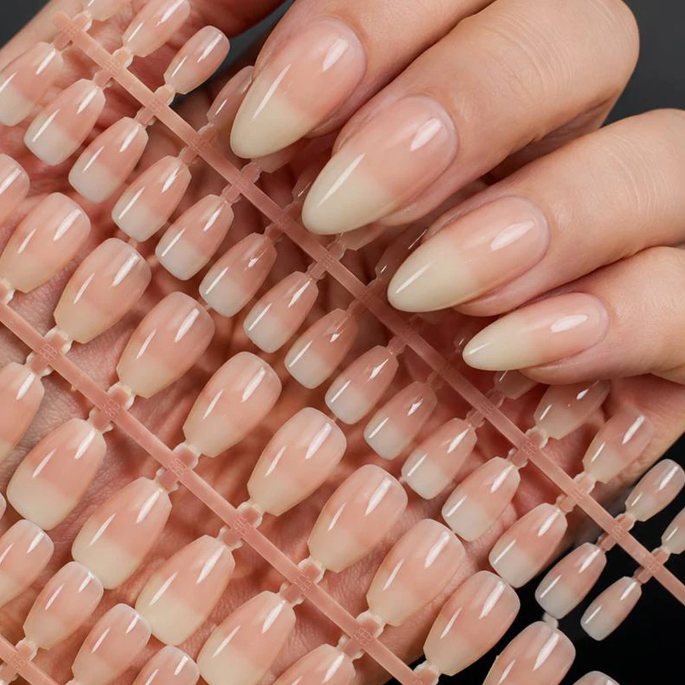 150Pcs Neutral Ombre Almond Press On Nails Reusable Full Cover Fake Nails Wedding Party Elegant Nail Decor
