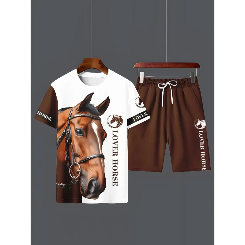 Summer 2025 3D Printed Casual Sports Set Breathable Outdoor Men's T-shirt Shorts Polyester Fiber Two Piece Set