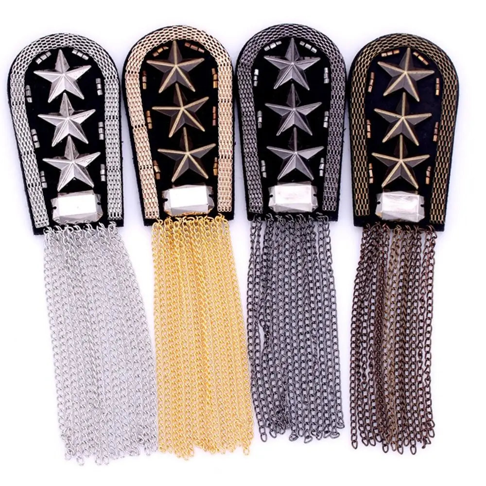 Classical Epaulet Tassel Chain Shoulder Board Brooch Punk Star Shoulder Flash Cool Breastpin Fringe Shoulder Mark Cosplay