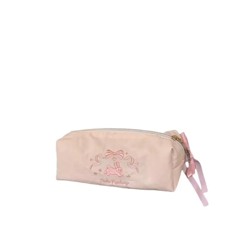 Niedliches Stifteetui aus Nylon mit Stickerei und Spitzenmuster, Hase-Design, großes Fassungsvermögen, wasserdichter Reißverschluss, multifunktionale Kosmetiktasche, Schreibwaren. – Detail 9