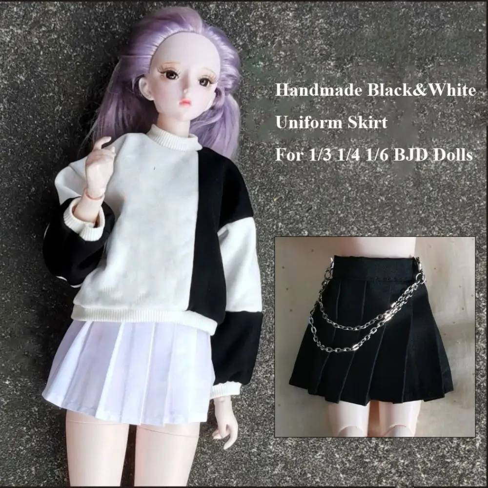 Falda de doble cadena hecha a mano, minifalda de uniforme de moda, accesorios DIY en blanco y negro para muñecas BJD 1/3 1/4 1/6 30/45/60cm