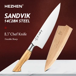 HEZHEN Master Series 8.3 Inches Sandvik 14C28N Steel Chef Knife Kitchen Knives Olive Wood Handle Food Slice the Meat Fish