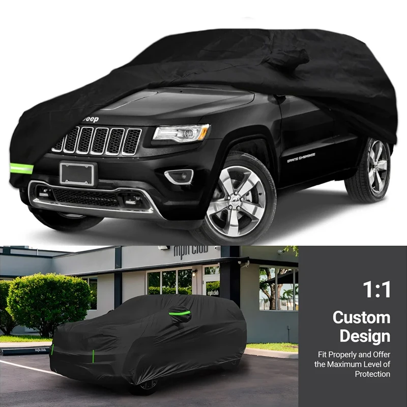 

210T уличные водонепроницаемые автомобильные чехлы на заказ для Jeep Grand Cherokee 2011-2021 годов, 100% водонепроницаемый ветрозащитный ремень и двойная дверная молния