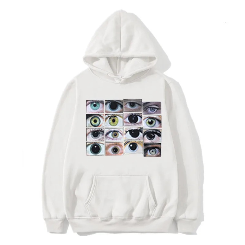 2022 Men Hip Hop Streetwear Hoodie Sweatshirt Eyes Print Harajuku Pullover Autumn Fleece Casual Hooded Hoodie Black Sweat Shirt