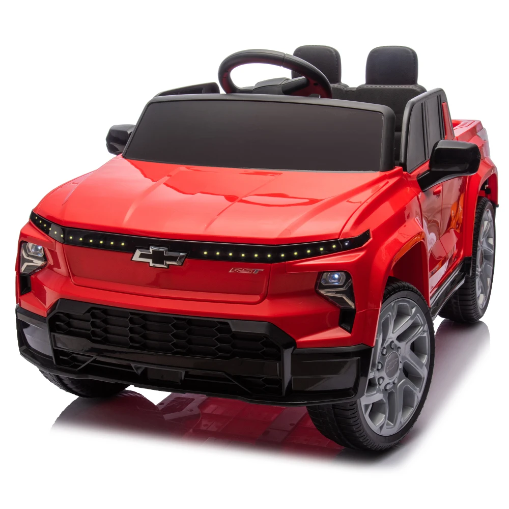 24V Kids Ride on Car W/Parents Control,Licensed Chevrolet Silverado,Four-wheel suspension,LED Lights,Bluetooth,music,USB,MP3,Pow