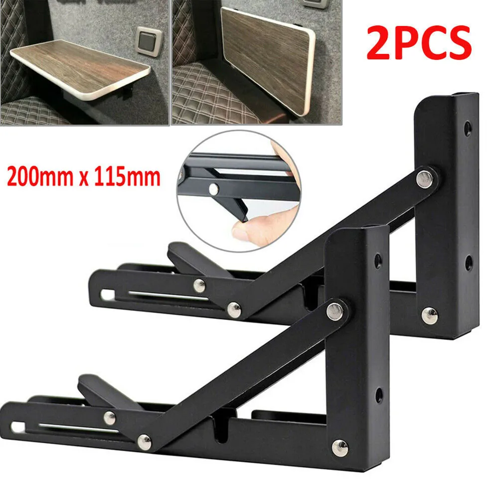 Soporte plegable para Campervan de 2 piezas, estante para autocaravana, caravana, acabado negro, acero inoxidable, Mini mesa plegable, accesorios