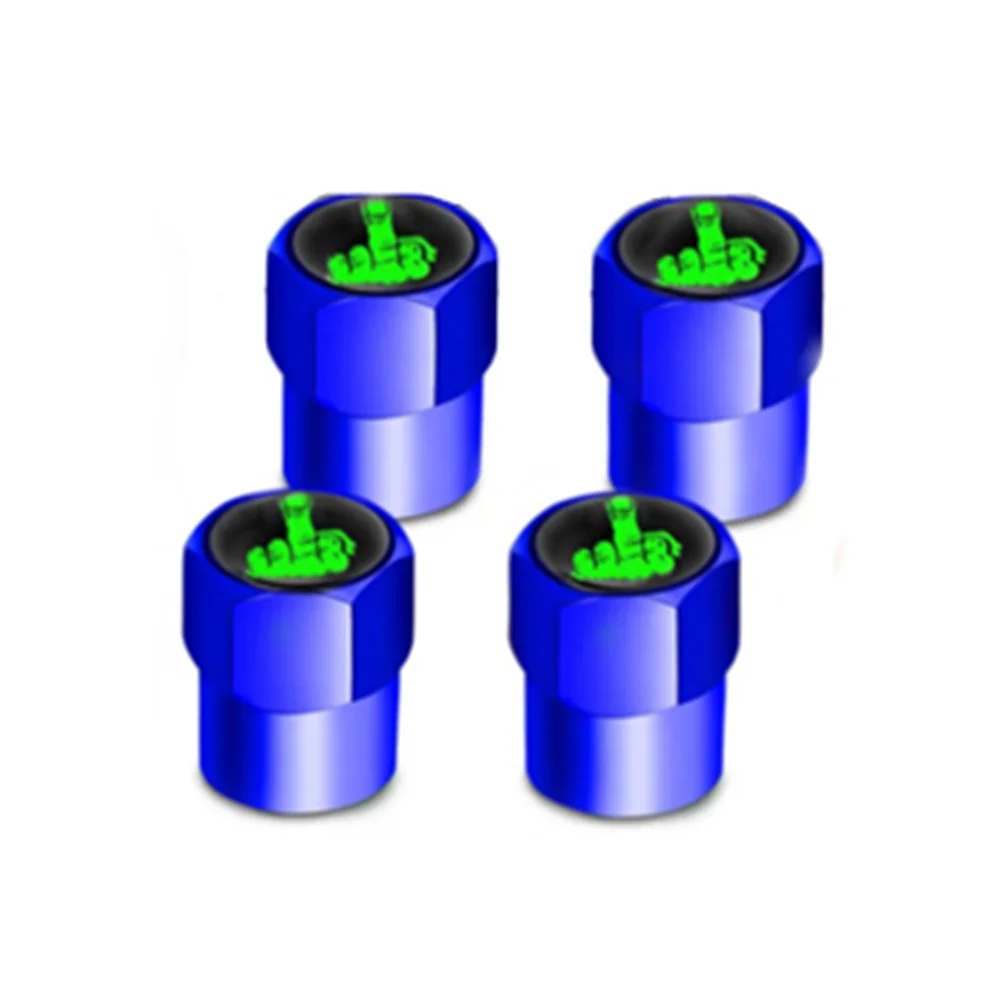 4x Blue Green Middle Finger Tire Valve Stem Caps Wheel Tire Air Valve for 4Runner Tacoma Silverado Ram Sierra Ranger Yukon F150