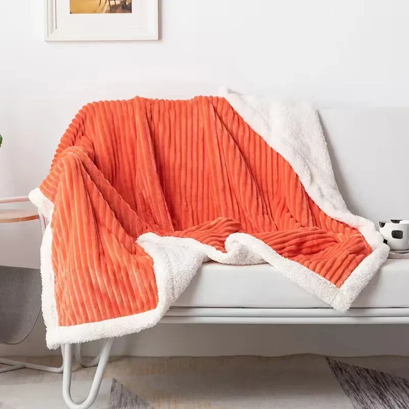 Plain double lamb wool blanket summer flannel blanket three-dimensional design close-fitting soft blanket multi-purpose