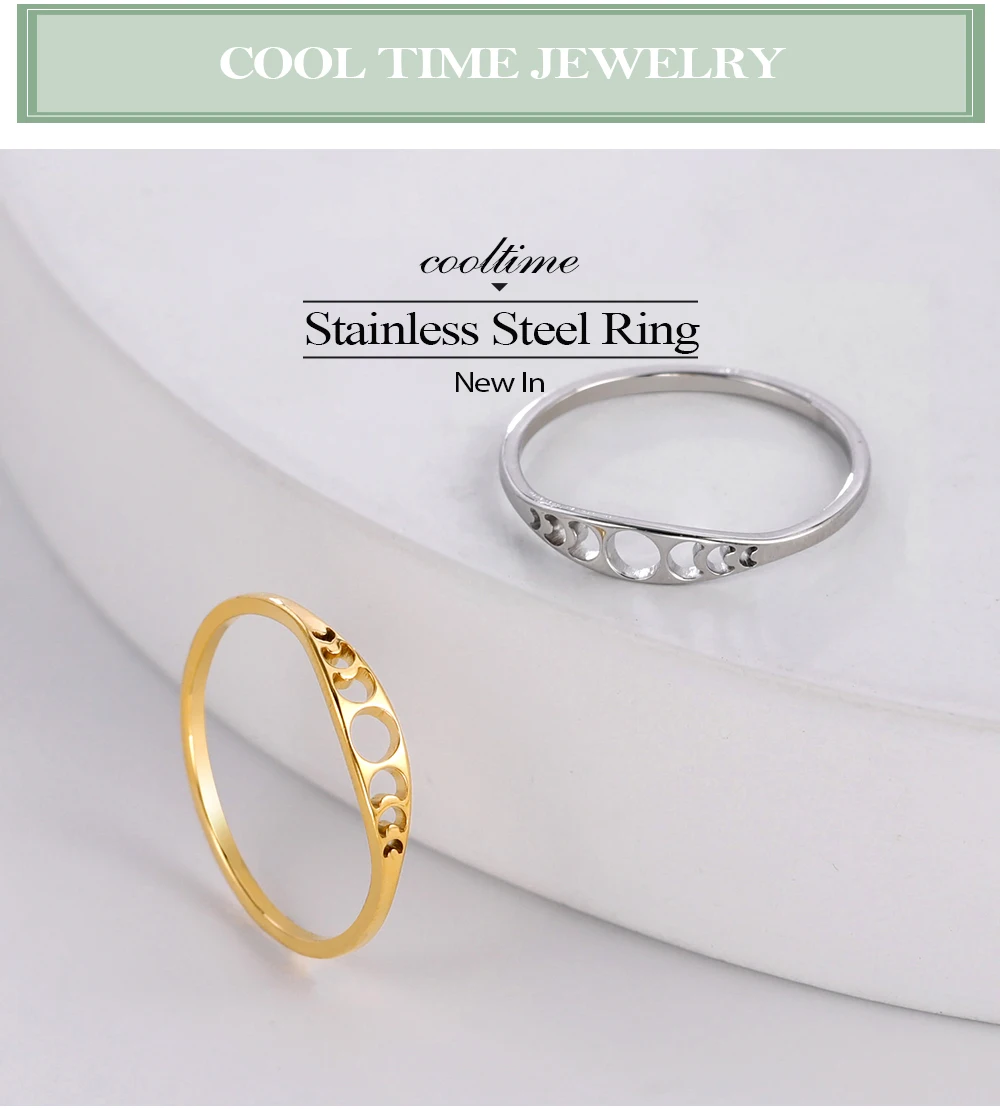 COOLTIME Mondphasenring für Damen, Edelstahl, minimalistisch, Paarringe, Schmuck, Jahrestagsgeschenk, 2026, neu im Großhandel – Detail 1