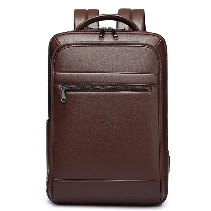New high-quality 180 degree open and close men's pu leather backpack with USB multi compartment laptop bag schoolbag