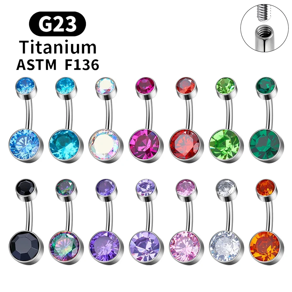 ASTM F136 Titan Bauchnabelringe Runde CZ 14G Innengewinde Bauchnabelpiercings Bauchbarren Damen Nabelpiercing Körperschmuck – Detail 2