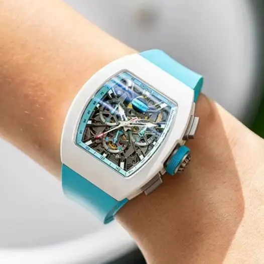 

Мужские часы-хронограф CRONUSART, роскошные, 50 мм, в форме бочки, автоматические, механические, с корпусом из фторкаучука, светящимся циферблатом-скелетоном