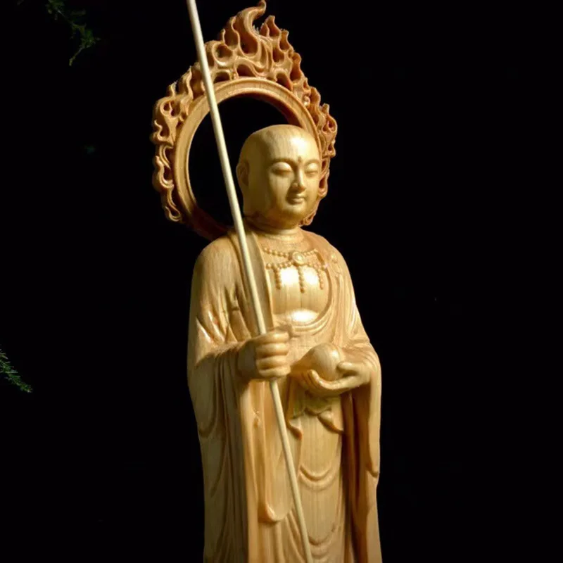 Solid Wood Carving Ksitigarbha Decorative Statue ，Hand-carved，Chinese Buddha Statue Home Living Room Feng Shui Decoration