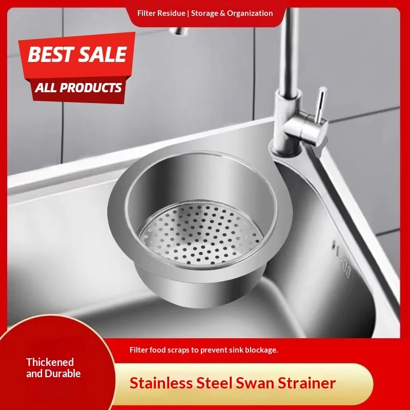 

1 Piece Swan Sink Filter Basket Removable Drainage Basket Stainless Steel Kitchen Fruit and Vegetable Filter Hanging Baskets