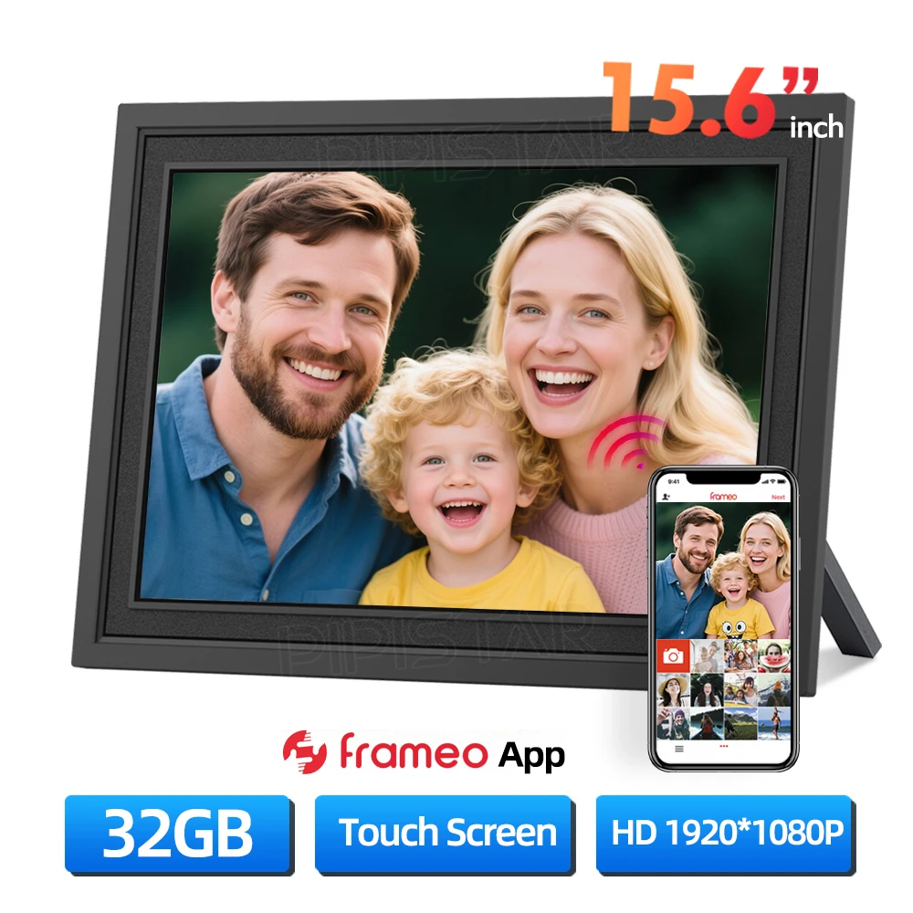 

15.6-inch 32GB WIFI digital photo frame, touch IPS, 1920 x 1080 resolution, used for sharing photos and videos above the frame